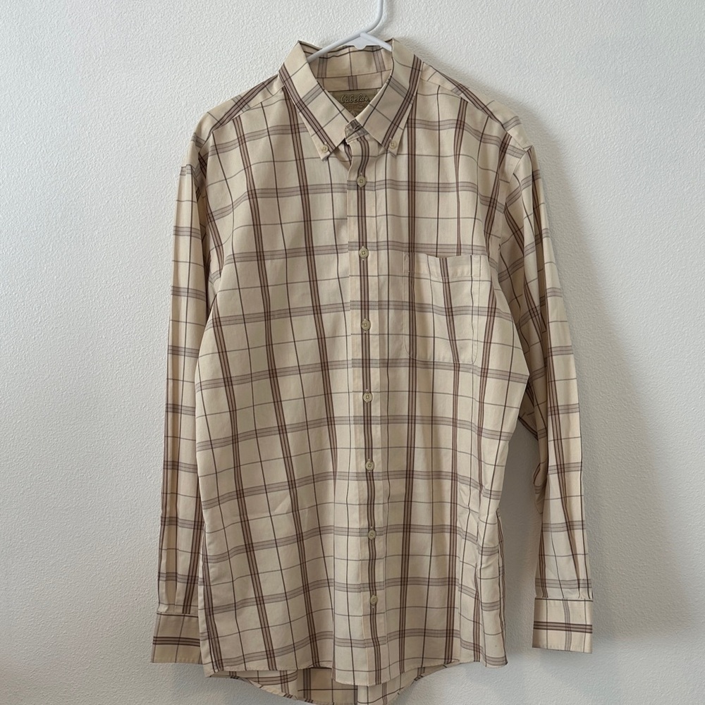 Cabela's Beige and Brown Plaid Men's Shirt